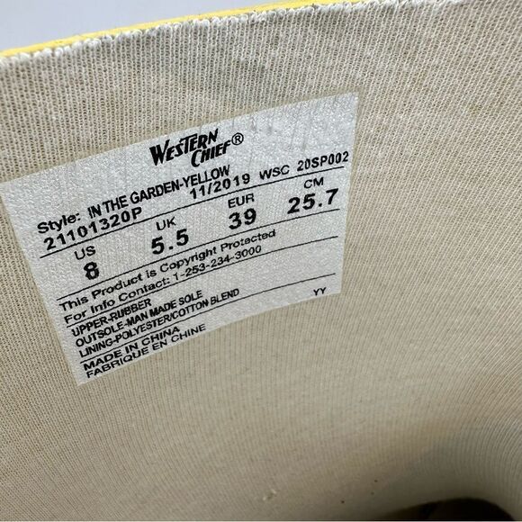 Western Chief Yellow In the Garden Print Mid-Calf Rubber Rain Boots Sz 8 - Picture 13 of 14